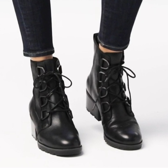 Sorel NWT Black Cate Lace-Up All-Leather Bootie Size 6.5 - Picture 2 of 16